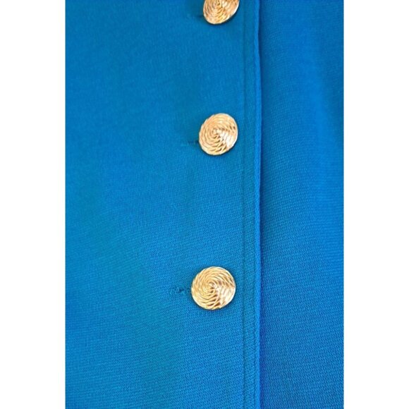 Vintage NEW Darian Dress TEAL Blue Knit 1980s Career Gold Button Pockets 18 - Picture 5 of 11